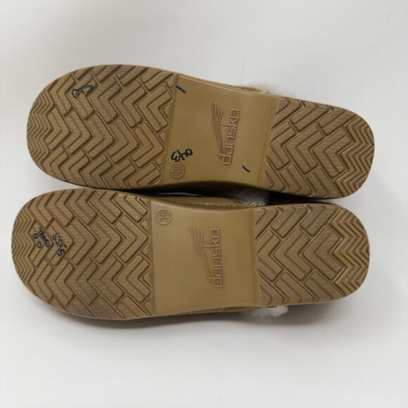 Dansko Shearling Clog Mules Women’s 8 Tan Suede Fur Lined Comfort Slip Ons - Picture 10 of 13
